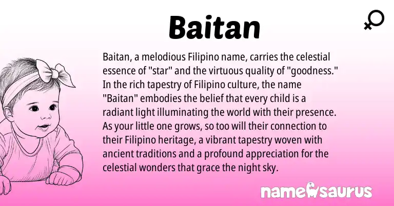 Infographic about Baitan name meaning, Baitan is a name from Filipino origin(s).