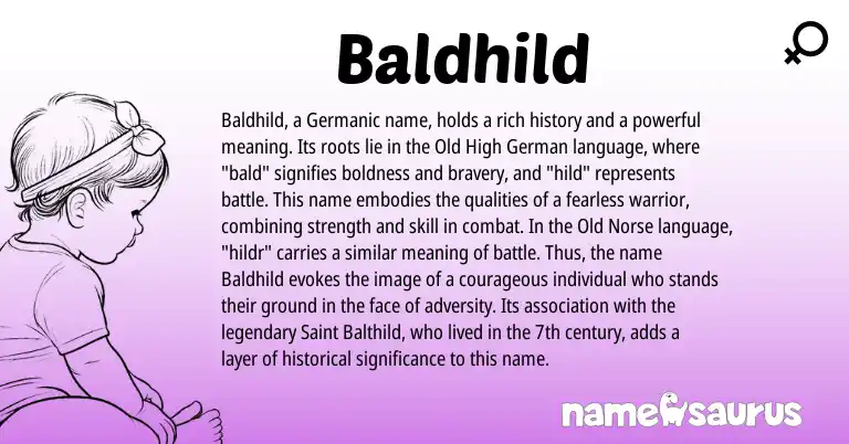 Infographic about Baldhild name meaning, Baldhild is a name from Old High German, Old Norse, Germanic origin(s).