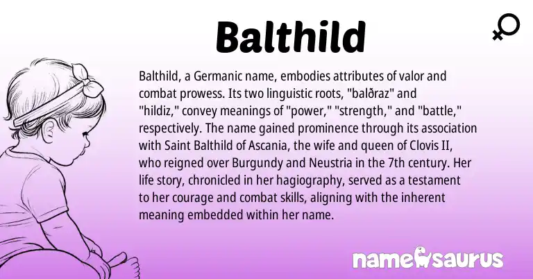 Infographic about Balthild name meaning, Balthild is a name from Germanic origin(s).