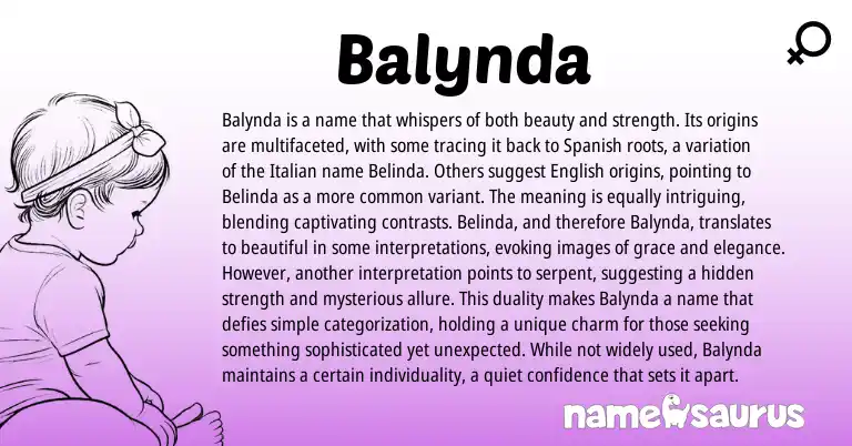 Infographic about Balynda name meaning, Balynda is a name from Italian, Spanish origin(s).