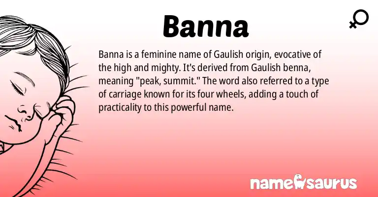 Infographic about Banna name meaning, Banna is a name from Gaulish origin(s).