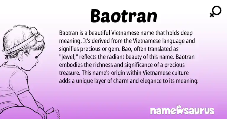 Infographic about Baotran name meaning, Baotran is a name from Vietnamese origin(s).