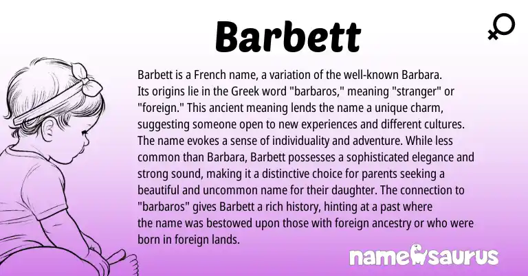 Infographic about Barbett name meaning, Barbett is a name from Greek, French origin(s).