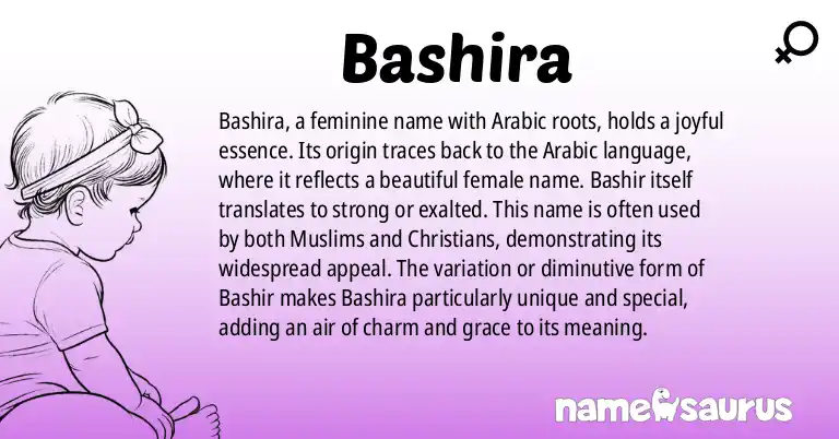 Infographic about Bashira name meaning, Bashira is a name from Arabic origin(s).