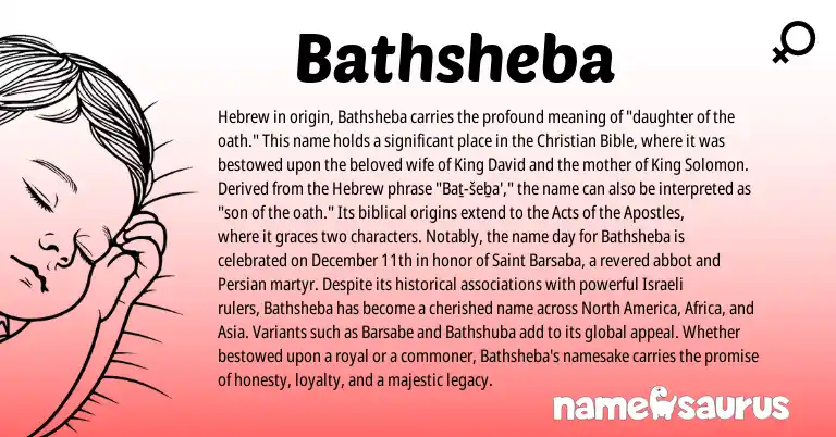 Infographic about Bathsheba name meaning, Bathsheba is a name from Persian, Hebrew, Israeli origin(s).