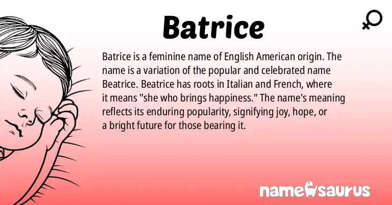 Infographic about Batrice name meaning, Batrice is a name from English (American) origin(s).