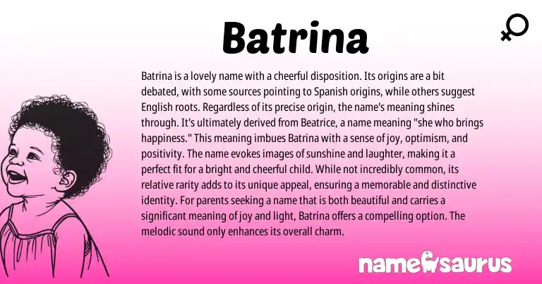 Infographic about Batrina name meaning, Batrina is a name from Spanish origin(s).