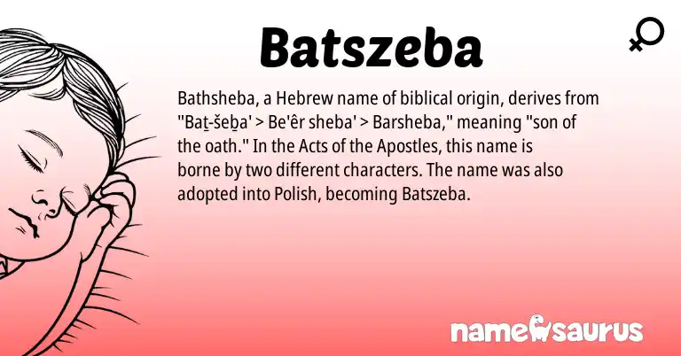 Infographic about Batszeba name meaning, Batszeba is a name from Polish, Hebrew origin(s).