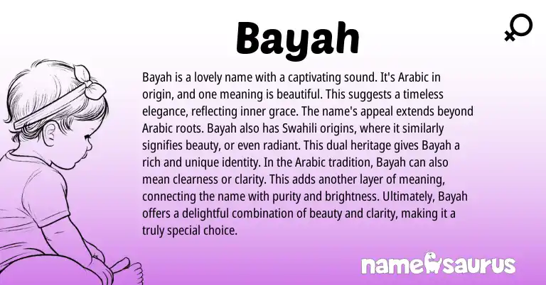 Infographic about Bayah name meaning, Bayah is a name from Arabic origin(s).