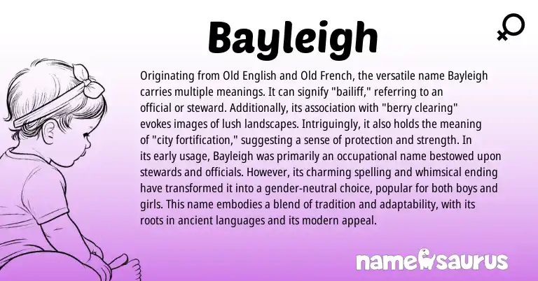 Infographic about Bayleigh name meaning, Bayleigh is a name from Old English, Old French origin(s).