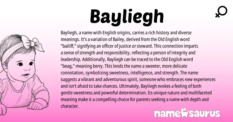 Infographic about Bayliegh name meaning, Bayliegh is a name from French, English origin(s).