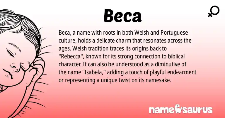 Infographic about Beca name meaning, Beca is a name from Welsh, Portuguese origin(s).