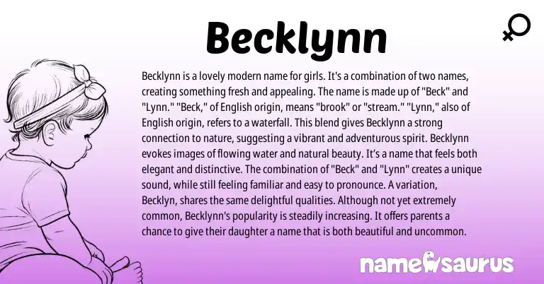 Infographic about Becklynn name meaning, Becklynn is a name from English origin(s).