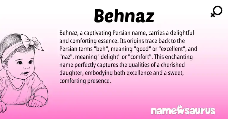 Infographic about Behnaz name meaning, Behnaz is a name from Persian origin(s).