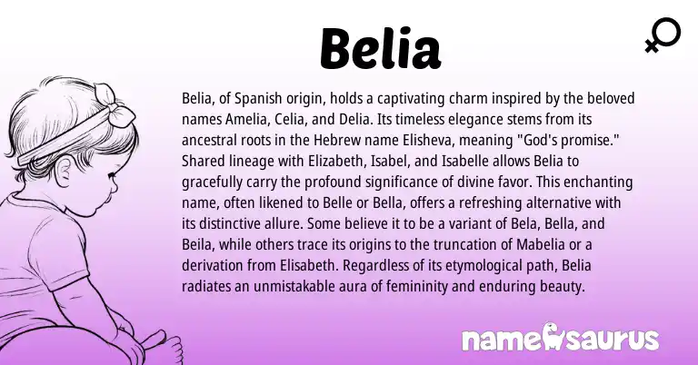 Infographic about Belia name meaning, Belia is a name from Spanish, Hebrew origin(s).