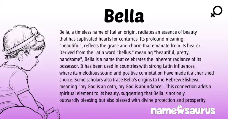 Infographic about Bella name meaning, Bella is a name from Latin, Hebrew, Italian origin(s).