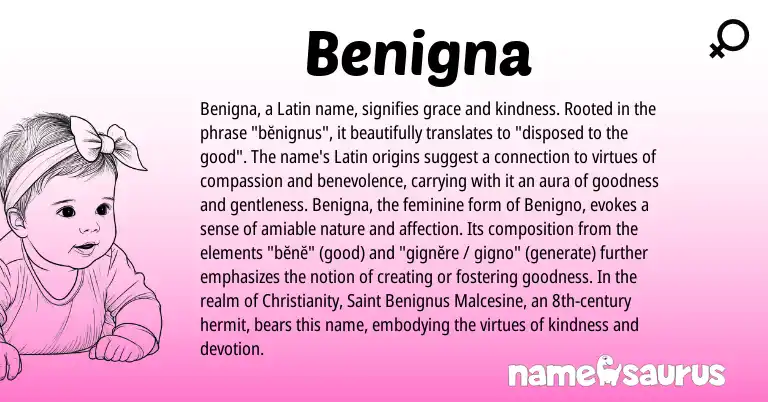 Infographic about Benigna name meaning, Benigna is a name from Christianity, Latin origin(s).