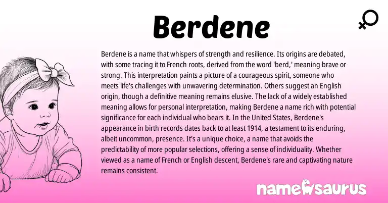 Infographic about Berdene name meaning, Berdene is a name from French origin(s).