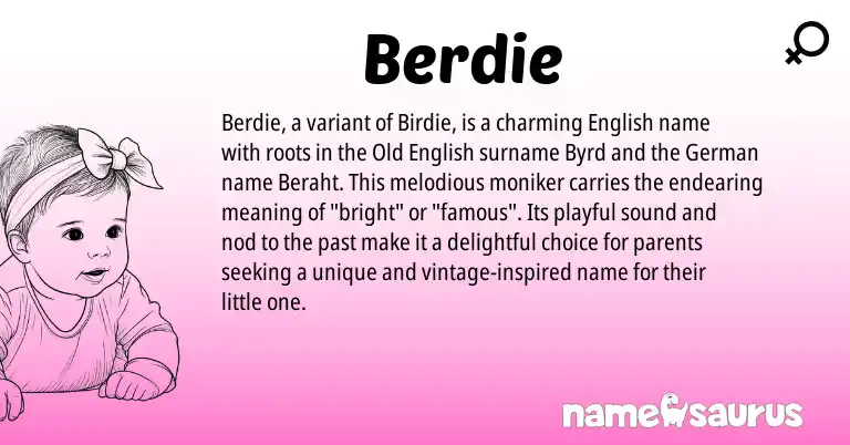 Infographic about Berdie name meaning, Berdie is a name from Old English, English, German origin(s).