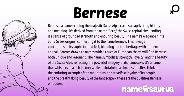 Infographic about Bernese name meaning, Bernese is a name from European, Germanic, Swiss origin(s).