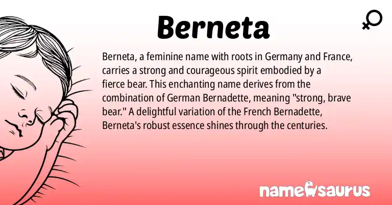 Infographic about Berneta name meaning, Berneta is a name from German origin(s).