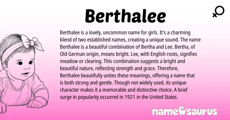 Infographic about Berthalee name meaning, Berthalee is a name from Germanic, English origin(s).