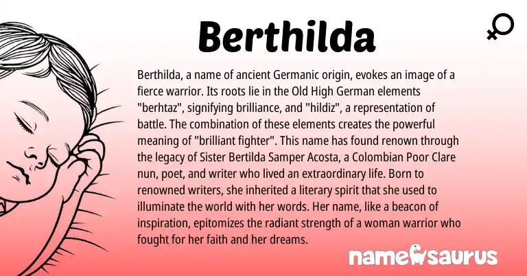 Infographic about Berthilda name meaning, Berthilda is a name from Old High German, Germanic origin(s).