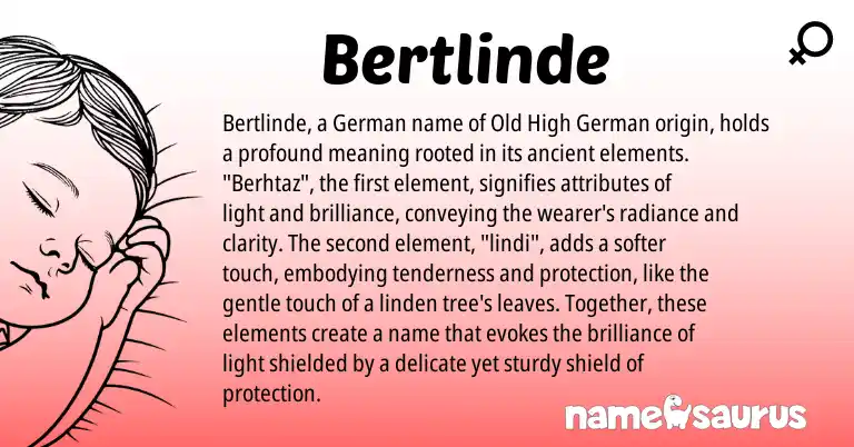 Infographic about Bertlinde name meaning, Bertlinde is a name from Old High German, German origin(s).