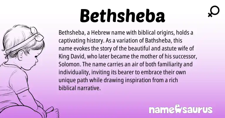 Infographic about Bethsheba name meaning, Bethsheba is a name from Hebrew origin(s).