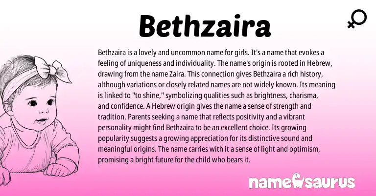 Infographic about Bethzaira name meaning, Bethzaira is a name from Hebrew origin(s).