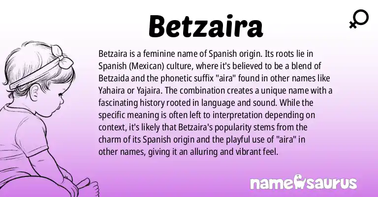 Infographic about Betzaira name meaning, Betzaira is a name from Spanish (Mexican) origin(s).