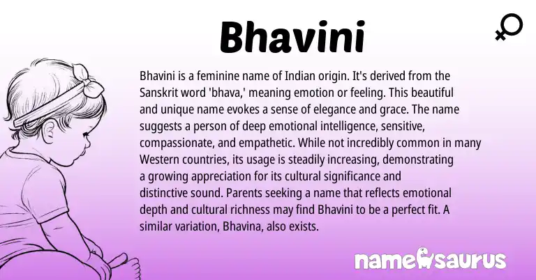 Infographic about Bhavini name meaning, Bhavini is a name from Indian, Sanskrit origin(s).