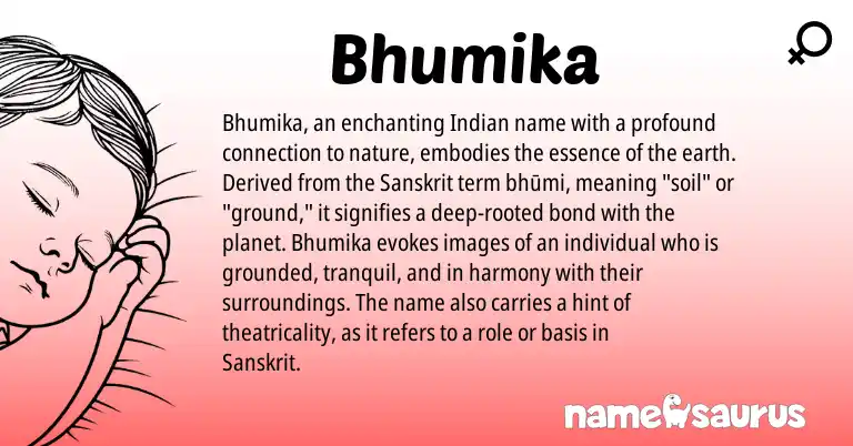 Infographic about Bhumika name meaning, Bhumika is a name from Sanskrit, Indian origin(s).