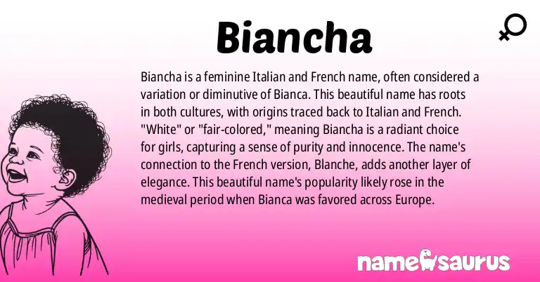 Infographic about Biancha name meaning, Biancha is a name from Italian, French origin(s).
