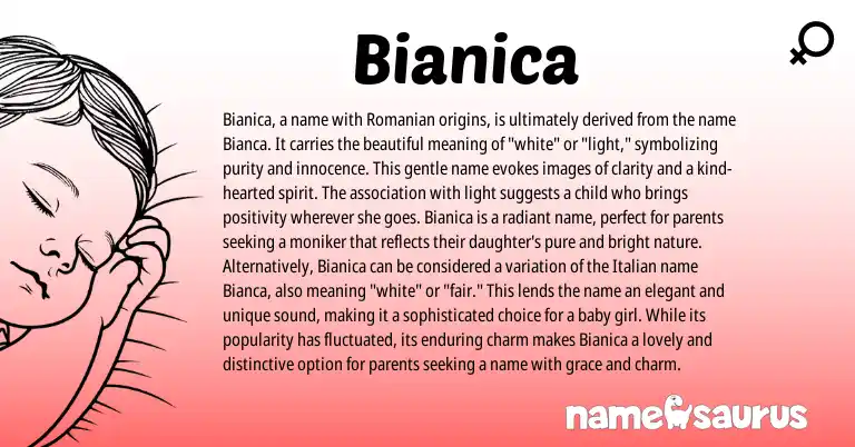 Infographic about Bianica name meaning, Bianica is a name from Romanian, American origin(s).