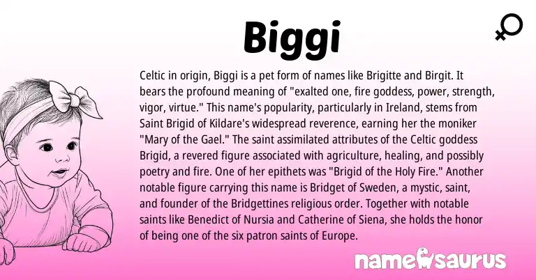 Infographic about Biggi name meaning, Biggi is a name from Ireland, Celtic origin(s).
