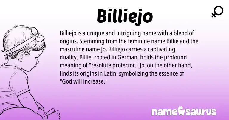 Infographic about Billiejo name meaning, Billiejo is a name from German, Latin origin(s).