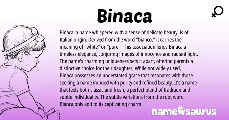 Infographic about Binaca name meaning, Binaca is a name from Italian origin(s).