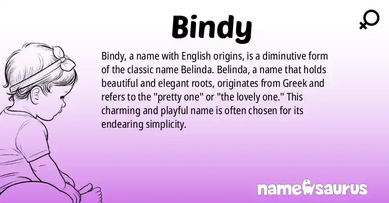 Infographic about Bindy name meaning, Bindy is a name from English origin(s).