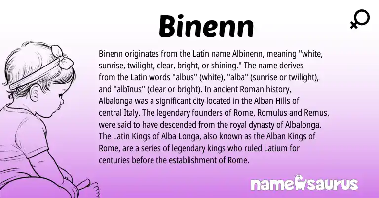 Infographic about Binenn name meaning, Binenn is a name from Roman, Latin origin(s).