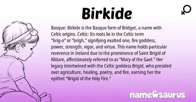 Infographic about Birkide name meaning, Birkide is a name from Basque, Ireland, Celtic origin(s).