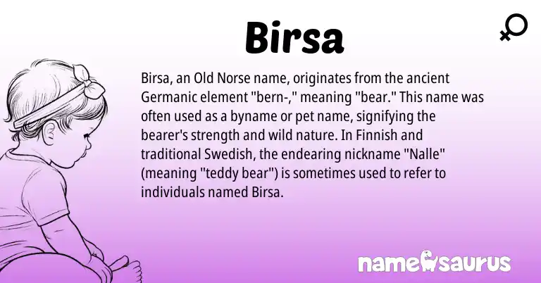 Infographic about Birsa name meaning, Birsa is a name from Old Norse, Finnish, Swedish, Germanic origin(s).