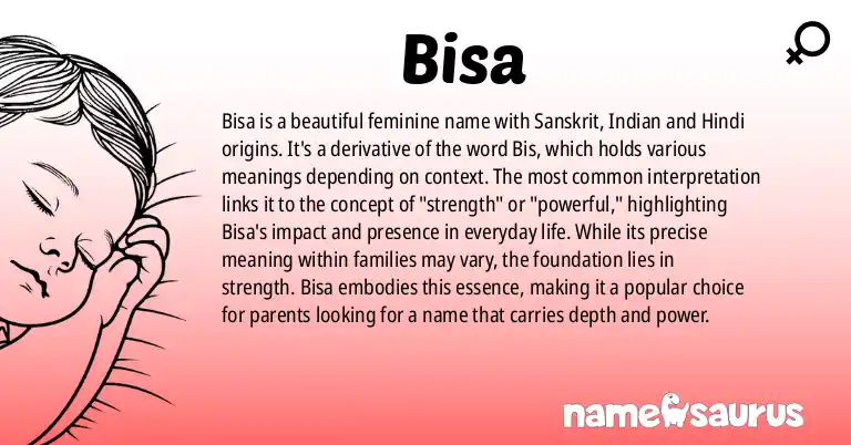 Infographic about Bisa name meaning, Bisa is a name from Sanskrit, Indian, Hindi, Hinduism origin(s).