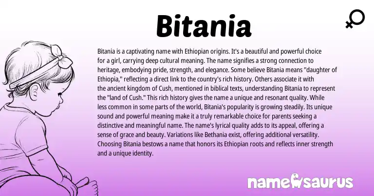 Infographic about Bitania name meaning, Bitania is a name from Ethiopian origin(s).