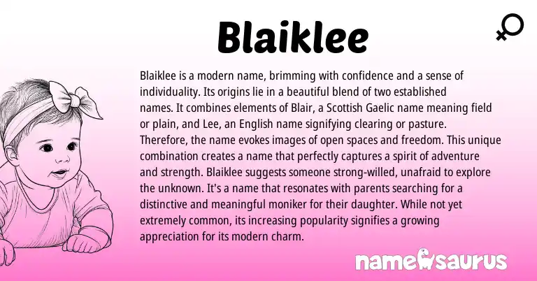 Infographic about Blaiklee name meaning, Blaiklee is a name from Scottish, Gaelic, English origin(s).