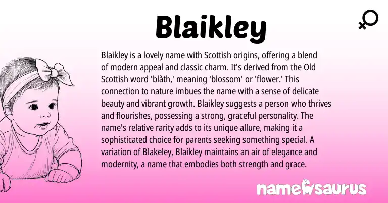 Infographic about Blaikley name meaning, Blaikley is a name from Scottish origin(s).