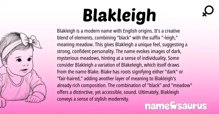 Infographic about Blakleigh name meaning, Blakleigh is a name from English origin(s).