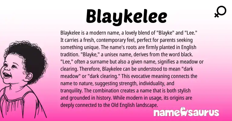 Infographic about Blaykelee name meaning, Blaykelee is a name from Scottish, English origin(s).