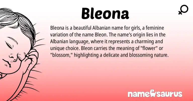 Infographic about Bleona name meaning, Bleona is a name from Albanian origin(s).