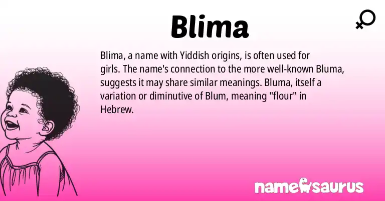 Infographic about Blima name meaning, Blima is a name from Yiddish origin(s).